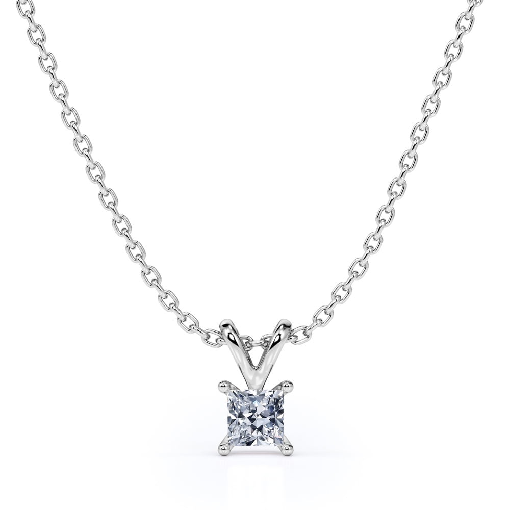 Princess Cut Diamond Pendant Necklace 14K White Gold